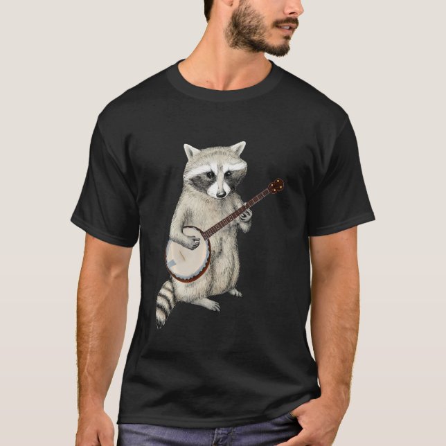 Funny Raccoon Playing Banjo Gitarre Retro Racoon T T-Shirt (Vorderseite)