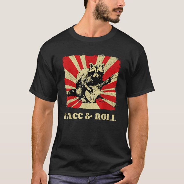 Funny Raccoon Playing Banjo Guitar Racc and Roll C T-Shirt (Vorderseite)