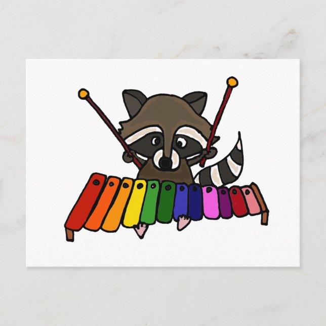 Funny Raccoon Playing Colorful Xylophone Postkarte (Vorderseite)