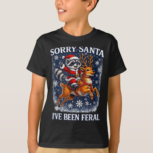 Funny Raccoon Riding Reindeer Sorry Santa Christma T-Shirt (Vorderseite)
