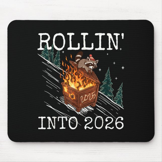 Funny Raccoon Rolling Into 2026 Retro New Year 202 Mousepad (Vorne)