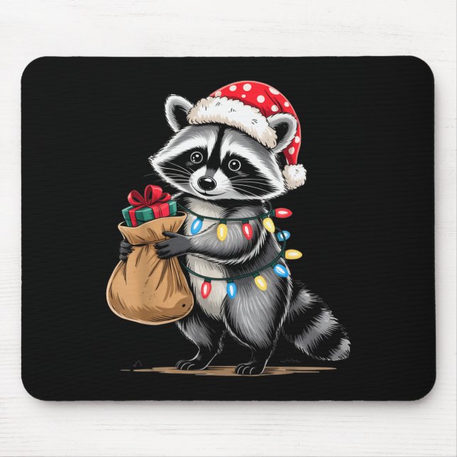 Funny Raccoon Santa Hat Animals Lovers Ugly Christ Mousepad (Vorne)