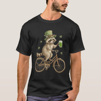 Funny Raccoon, St. Patrick's Day Irish Shamrock  T-Shirt