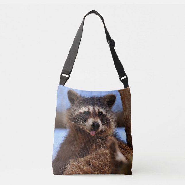 Funny Raccoon Sticking It's Tongue Out Tragetaschen Mit Langen Trägern (Vorderseite)