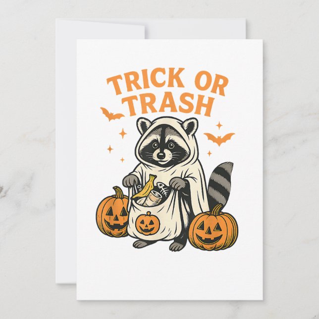 Funny Raccoon Trick oder Trash Halloween Einladung (Vorderseite)
