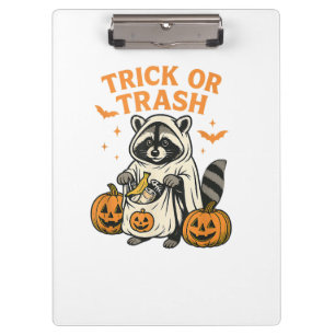Funny Raccoon Trick oder Trash Halloween Klemmbrett