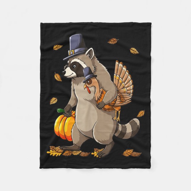 Funny Raccoon Turkey Pumpkin Thanksgiving Gift Men Fleecedecke (Vorderseite)