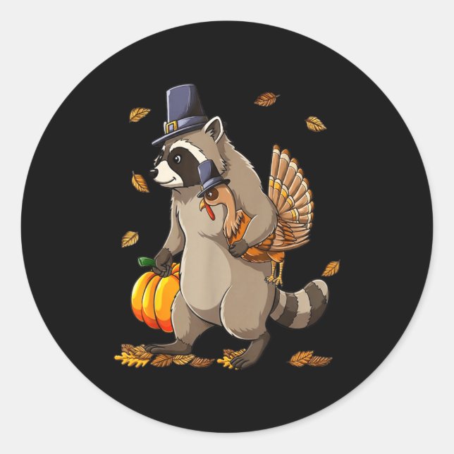 Funny Raccoon Turkey Pumpkin Thanksgiving Gift Men Runder Aufkleber (Vorderseite)