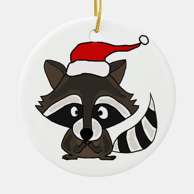 Funny Raccoon Weihnachtsmannmütze Weihnachten Kuns Keramikornament (Vorne)