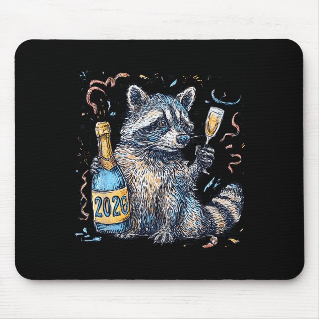 Funny Raccoon With Champagne Disco Ball New Years  Mousepad (Vorne)