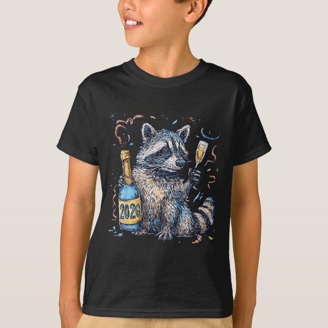 Funny Raccoon With Champagne Disco Ball New Years  T-Shirt (Vorderseite)