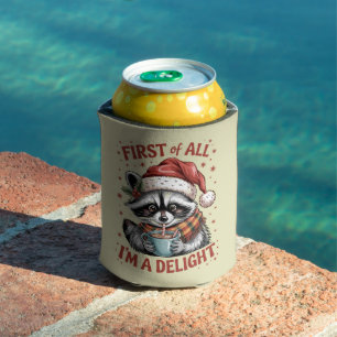 Funny Raccoon zuerst bin ich ein Freude Weihnachte Dosenkühler