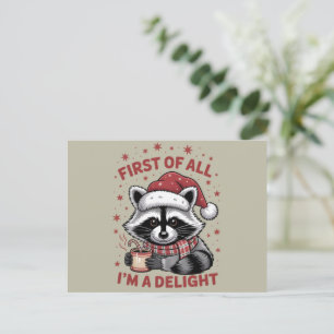 Funny Raccoon zuerst bin ich ein Freude Weihnachte Feiertagspostkarte