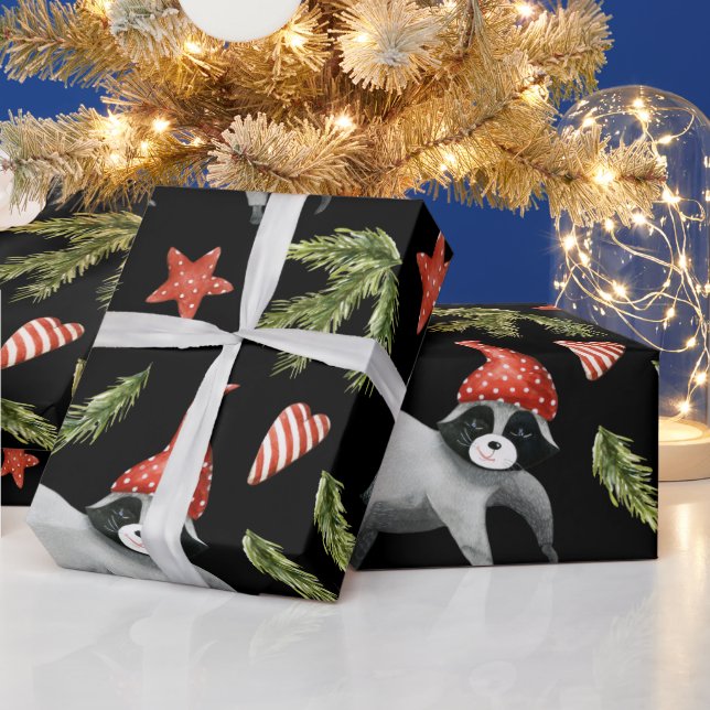 Funny Raccoons Black | Weihnachten Tree Wrapping P Geschenkpapier (Feiertage)