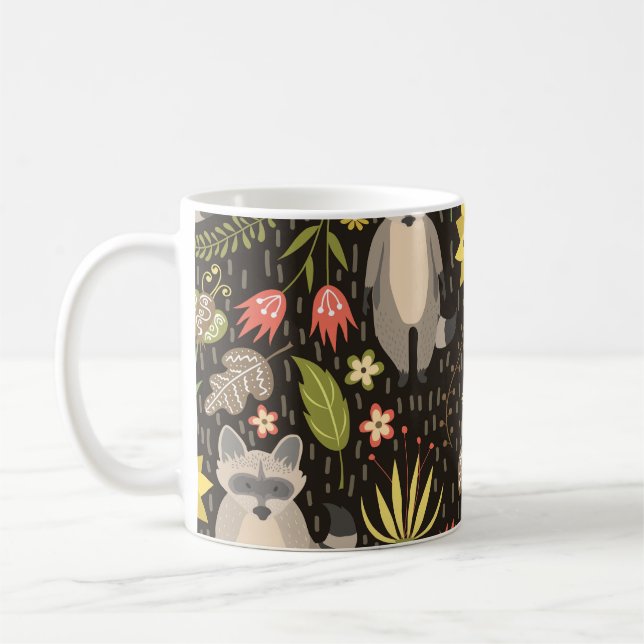 Funny Raccoons Vintag Illustration Muster Kaffeetasse (Links)