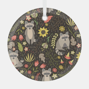 Funny Raccoons Vintag Illustration Muster Ornament Aus Glas