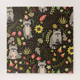 Funny Raccoons Vintag Illustration Muster Puzzle