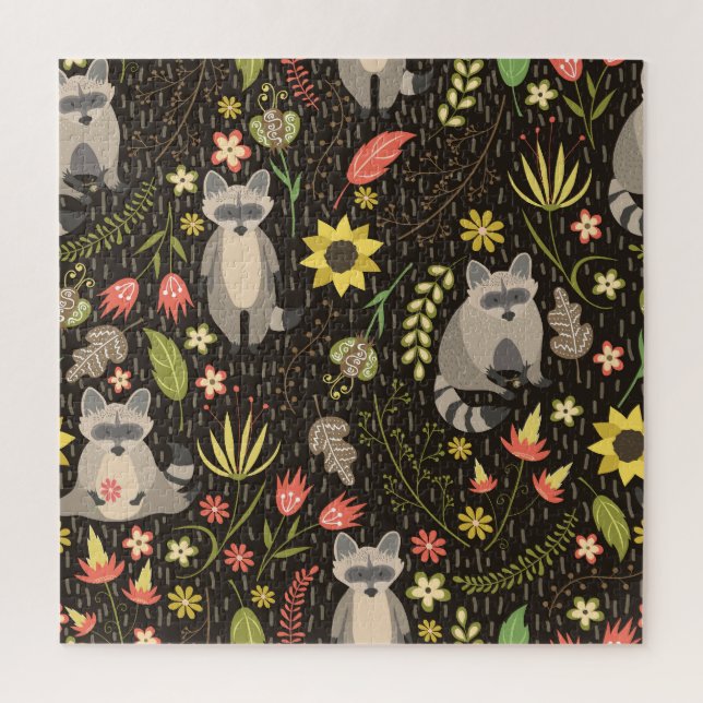 Funny Raccoons Vintag Illustration Muster Puzzle (Vertikal)