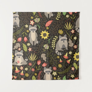 Funny Raccoons Vintag Illustration Muster Wandteppich