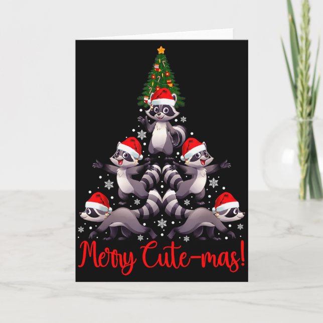 Funny Racoon Merry Cute-mas Racoon Family Christma Karte (Vorderseite)