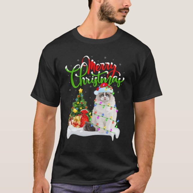 Funny Ragdoll Cat Lover Xmas Lighting Ragdoll Cat T-Shirt (Vorderseite)