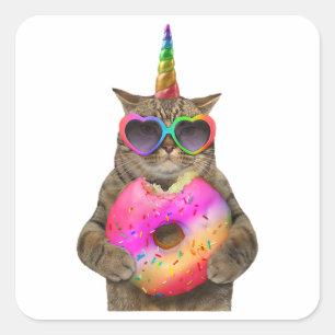 Funny Rainbow Cat Gay Pride LGBT Unicorn Quadratischer Aufkleber