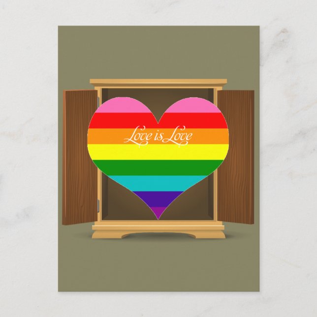 Funny Rainbow Heart LGBT kommt aus dem Schrank Postkarte (Vorderseite)
