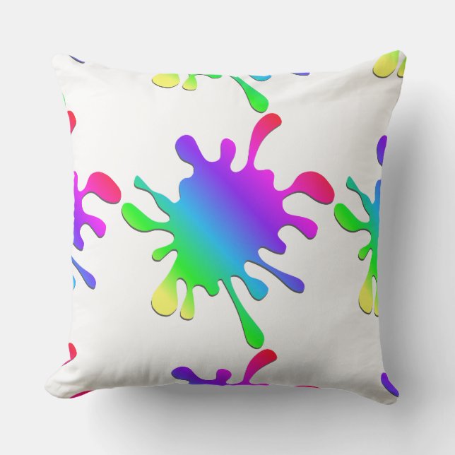Funny Rainbow Paint Spritzers White Outdoor Pillow Kissen Für Draußen (Vorderseite)