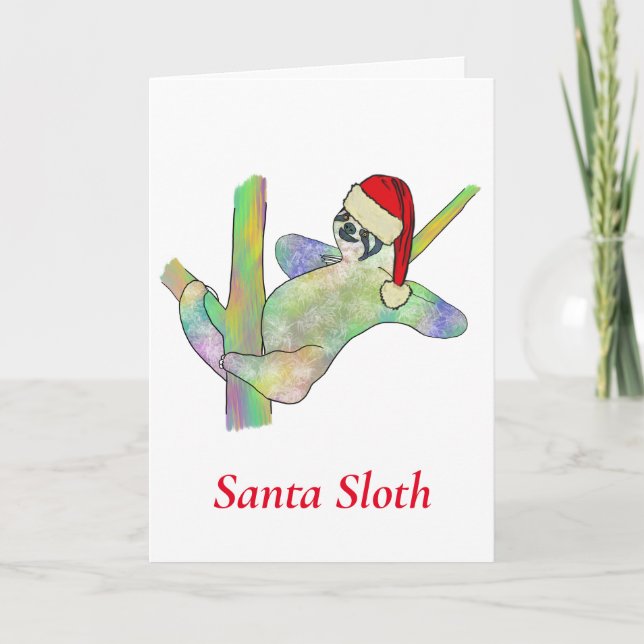 Funny Rainbow Santa Sloth Niedliches Weihnachtstie Karte (Vorderseite)