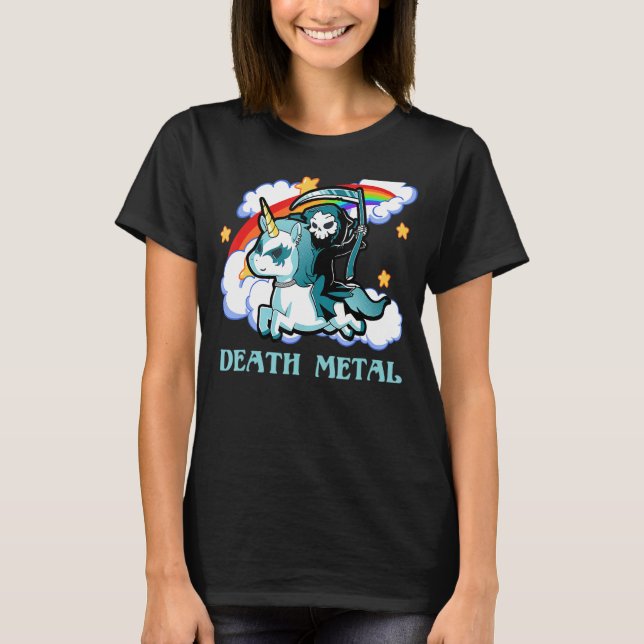 Funny Rainbow Skeleton Unicorn Death Metal Music F T-Shirt (Vorderseite)