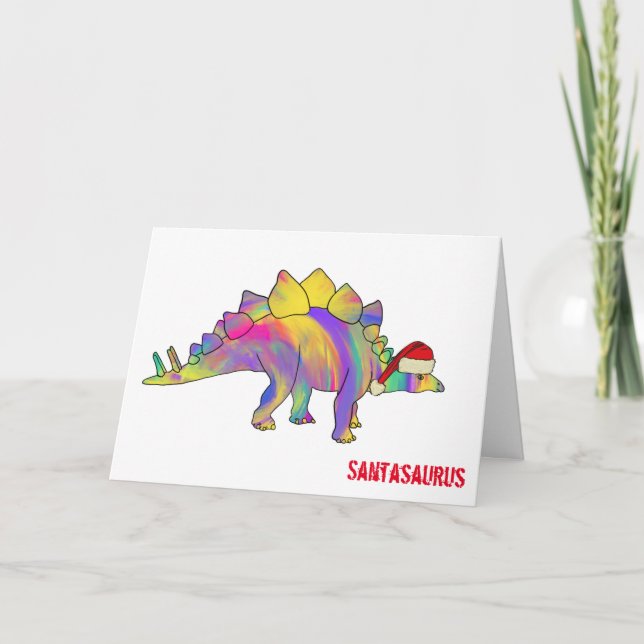 Funny Rainbow Stegosaurus Weihnachtsdinosaurier Karte (Vorderseite)