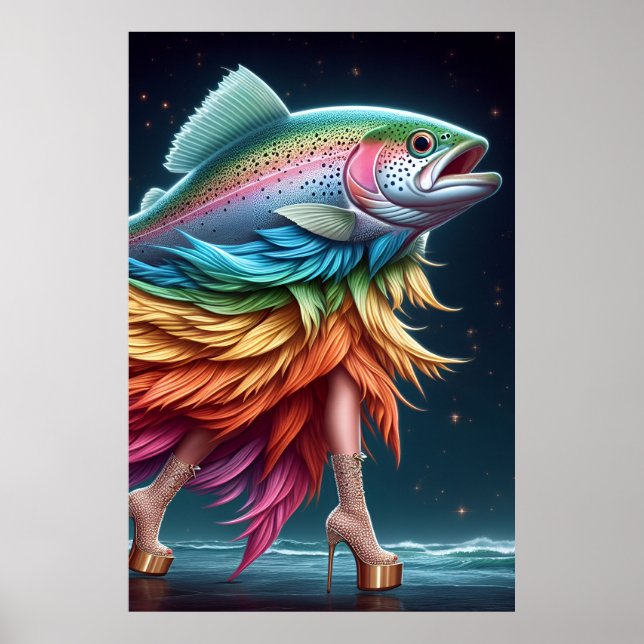 Funny Rainbow Trout Fish Fashion Poster (Vorne)