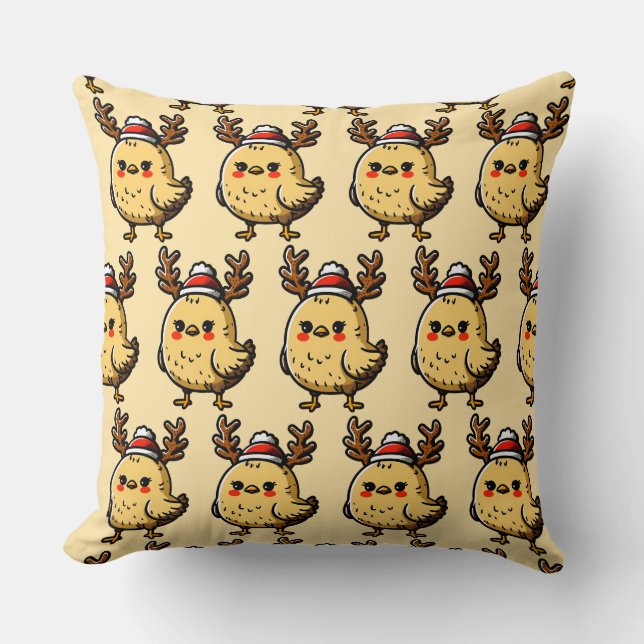 Funny Raindeer Christmas Chicken Pattern Kissen (Vorderseite)