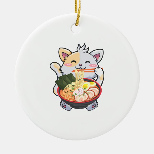 Funny Ramen Cat Anime Kawaii Japanische Noodles Li Keramik Ornament (Vorne)