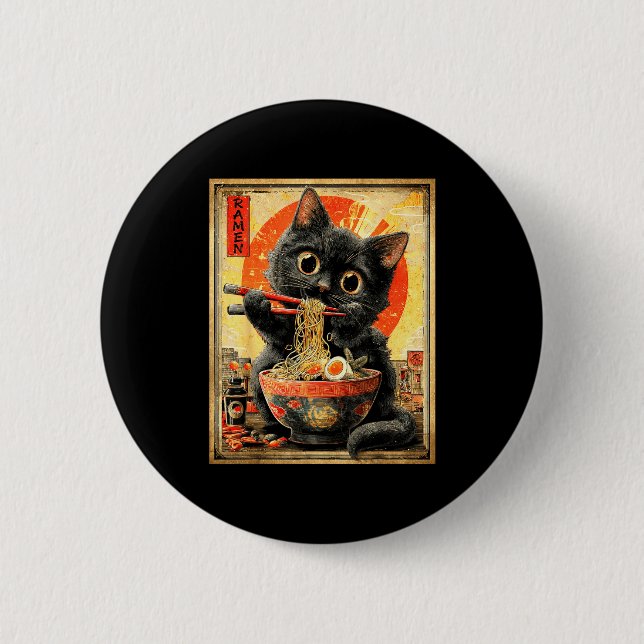 Funny Ramen Cat Noodle Lovers Anime Otaku  Button (Vorderseite)