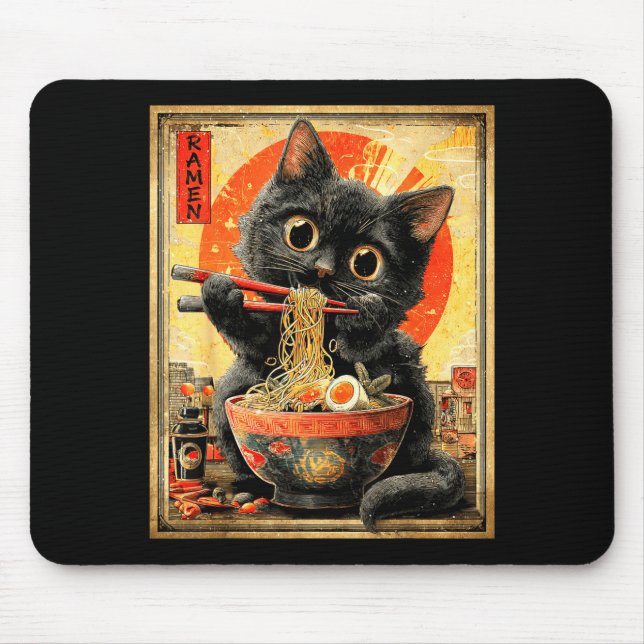 Funny Ramen Cat Noodle Lovers Anime Otaku  Mousepad (Vorne)