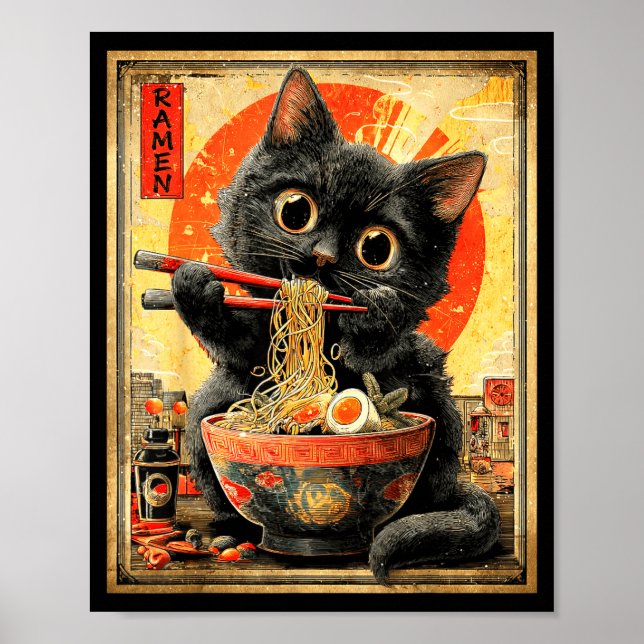 Funny Ramen Cat Noodle Lovers Anime Otaku  Poster (Vorne)
