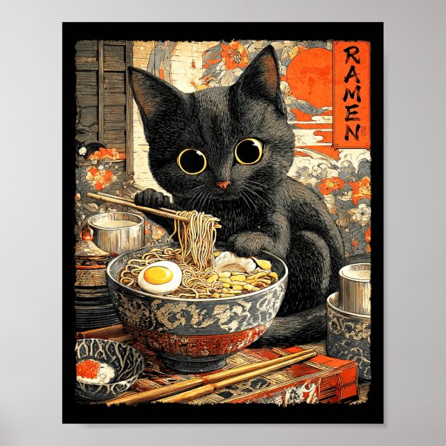 Funny Ramen Cat Noodle Lovers Anime Otaku  Poster (Vorne)