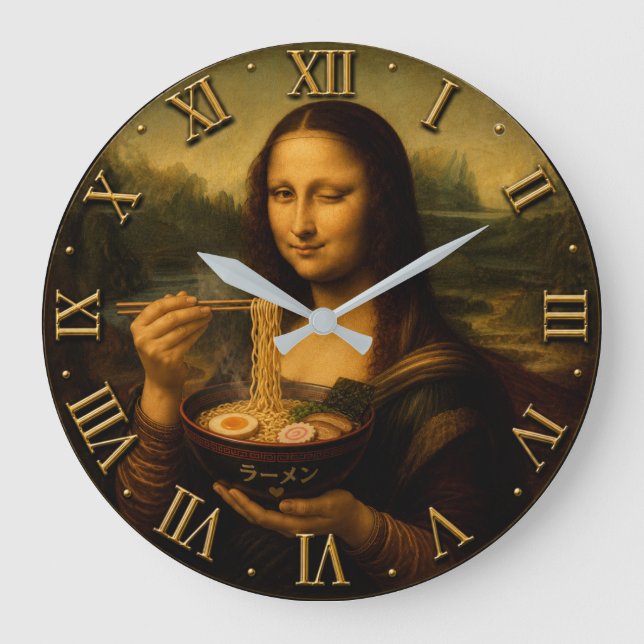 Funny Ramen Mona Lisa Große Wanduhr (Vorderseite)