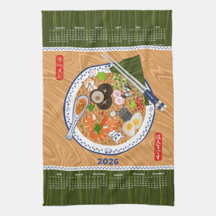 Funny Ramen Noodle Bowl 2026 Kalender Geschirrtuch