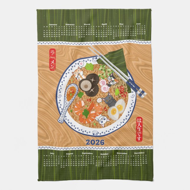 Funny Ramen Noodle Bowl 2026 Kalender Geschirrtuch (Vertikal)