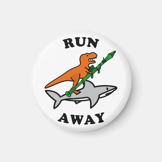 Funny Raptor mit Raketenwerfer Reiten Magnet (Vorne)
