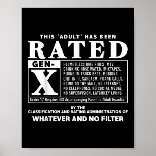 Funny Rated Gen X Generation X 80er Kid Spaß Poster