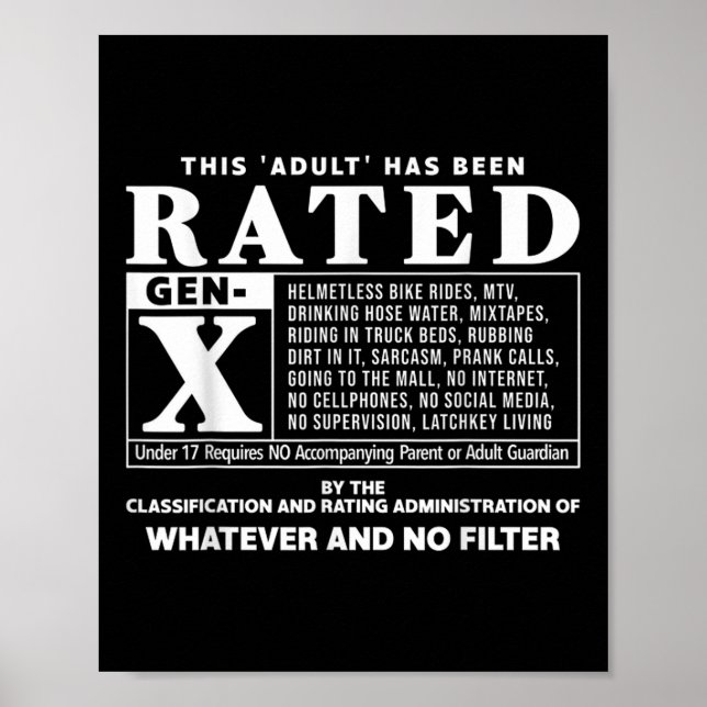 Funny Rated Gen X Generation X 80er Kid Spaß Poster (Vorne)
