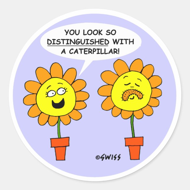 Funny Raupe Mustache Cartoon Runder Aufkleber (Vorderseite)