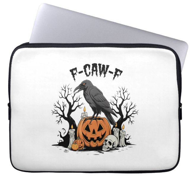 Funny Raven, F-Caw-F, Skull Raven, Gothic Crow Laptopschutzhülle (Vorderseite)