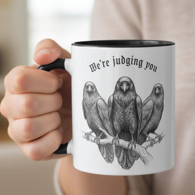 Funny Raven Mug - We're Judging You Tasse (Funny raven coffee mug)