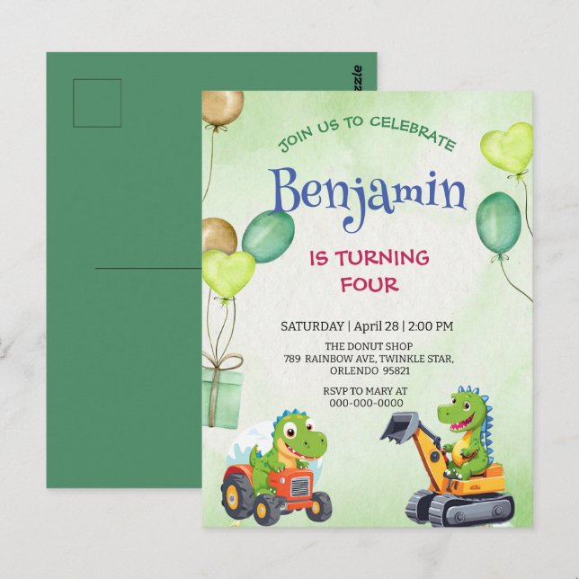 Funny Rawr T-Rex Dinosaurier Traktor Geburtstag Postkarte (Vorne/Hinten)