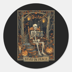 Funny Read in Peace Skeleton Halloween Read Bynned Runder Aufkleber