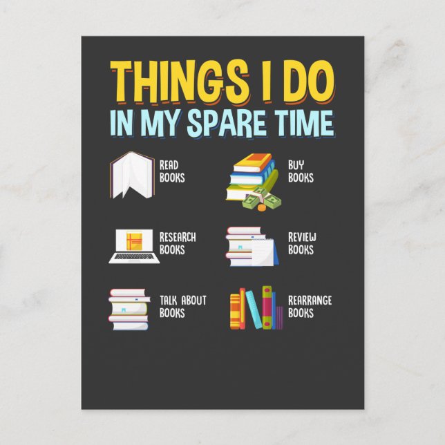 Funny Read Research Talk über Bücher spare Time Postkarte (Vorderseite)